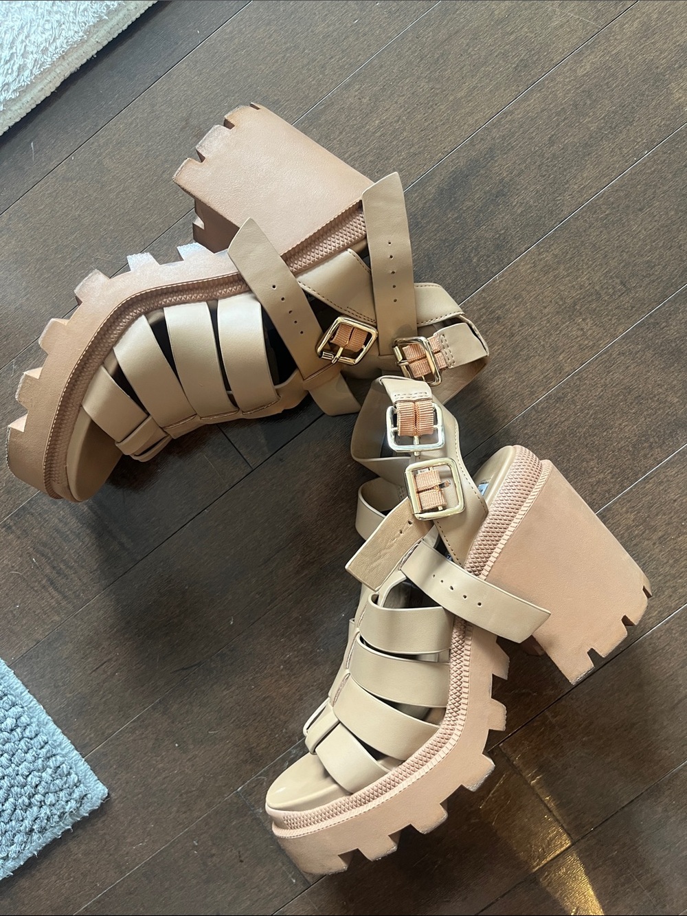 Steve Madden Tan Chunky Gladiator Heel Sandal - discontinued model